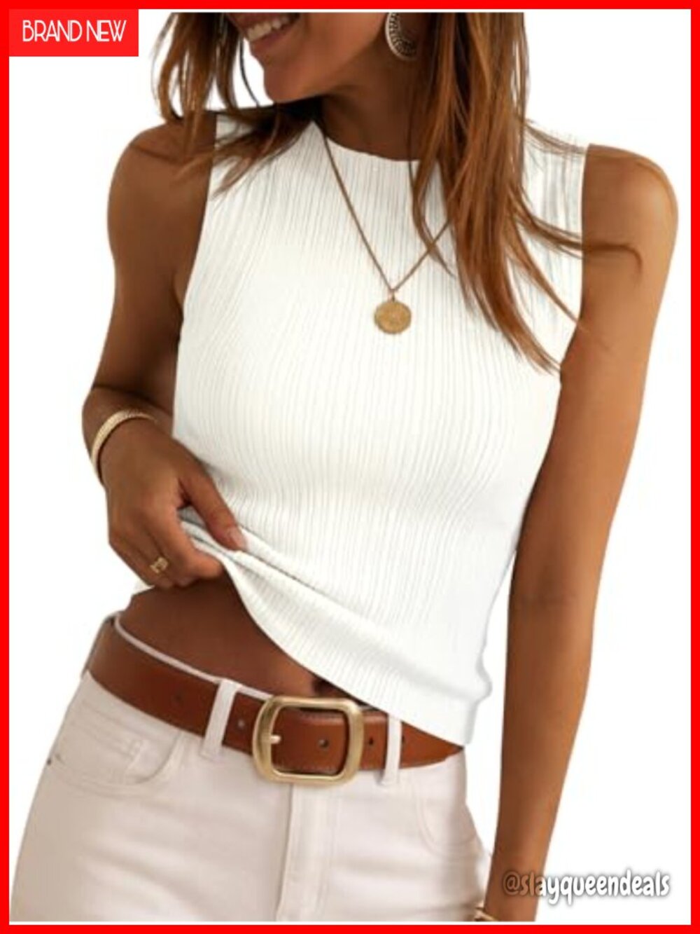 Sleeveless Sweater Vest Crew Neck Ribbed Knit Slim Fitted Basic Tank Top